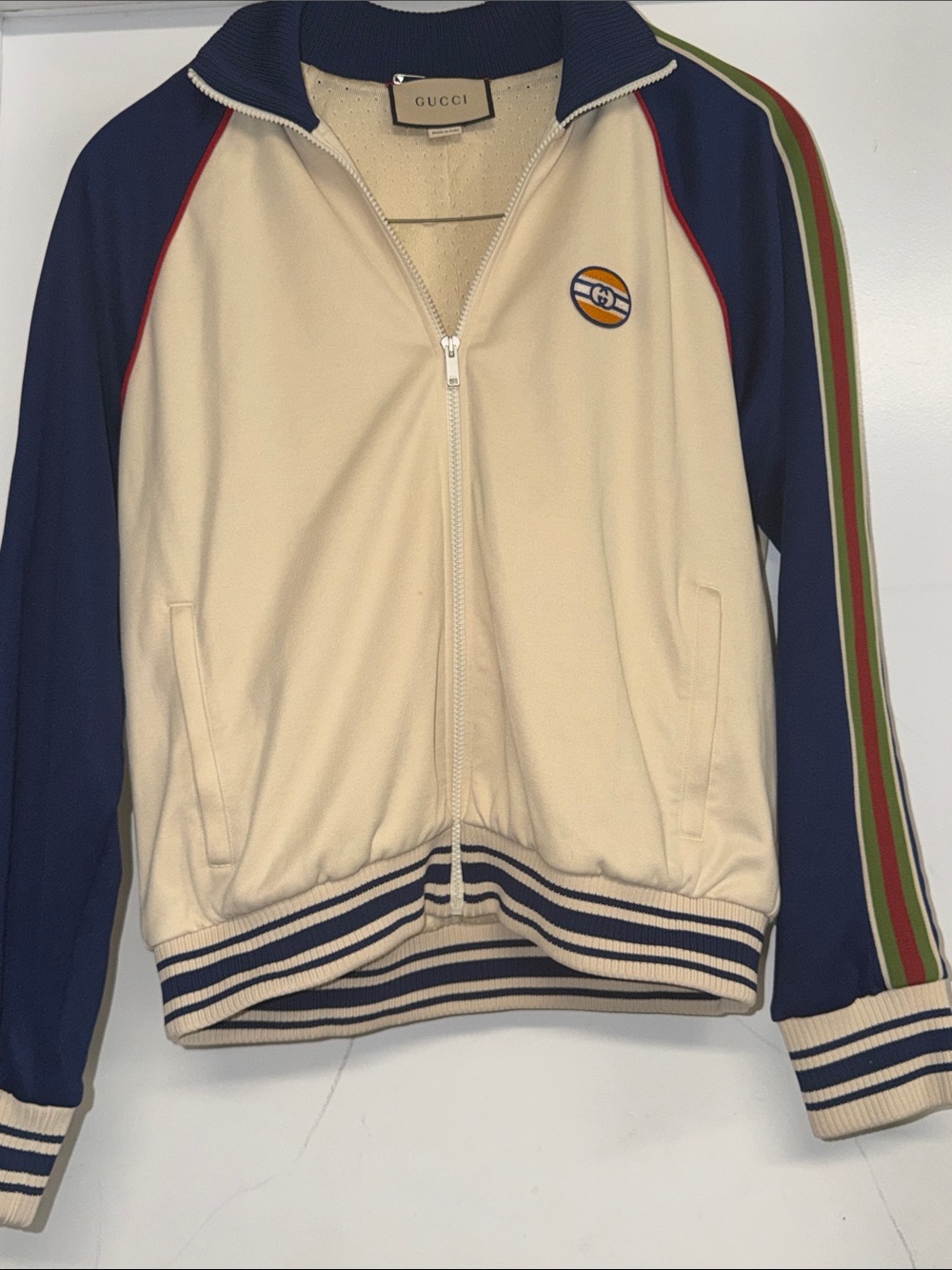Gucci Cream, Navy & Green Striped Track Jacket